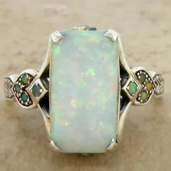 Ослепительные Квадратные кольца с инкрустацией цветными камнями Серебристого цвета из металла для вечеринок, Обручальные кольца для женщин