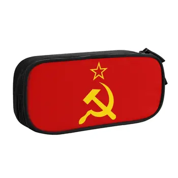 Пеналы с русским советским флагом в стиле ретро для девочек и мальчиков, большой емкости, Серп и молот СССР, коробка для ручек CCCP, сумка для школьных принадлежностей