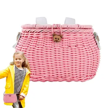 Плетеная велосипедная корзина, рюкзак ручной работы для детского велосипедного руля, многоцелевые декоративные принадлежности для фотосъемки в путешествиях
