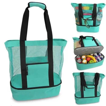 Пляжная сумка-холодильник с большой сеткой, походная сумка для пикника, сумка для хранения напитков, сумка-холодильник для еды, теплоизоляционный ланч-бокс