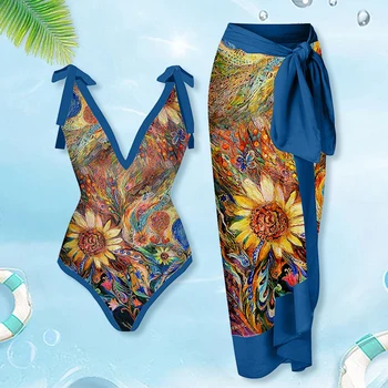 Пляжный купальный костюм с принтом платья, боди для плавания, 2 предмета, женские дышащие консервативные Модные аксессуары для женщин