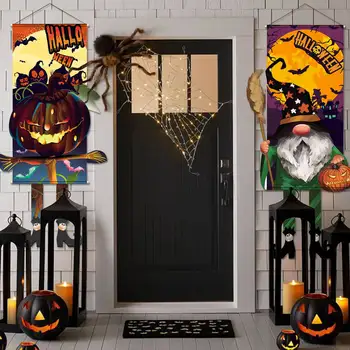 Подвеска на двери в виде карликовой тыквы, флаги ужасов, подвесной баннер на Хэллоуин для домашнего декора, декор для вечеринок, фестиваль призраков на Хэллоуин