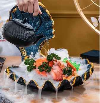 Посуда Блюдо для сашими из морепродуктов Большая тарелка в виде ракушки Специально для сухого льда Обеденный набор тарелок и блюд в столовой
