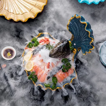 Посуда Блюдо для сашими из морепродуктов Большая тарелка в виде ракушки Специально для сухого льда Обеденный набор тарелок и блюд в столовой