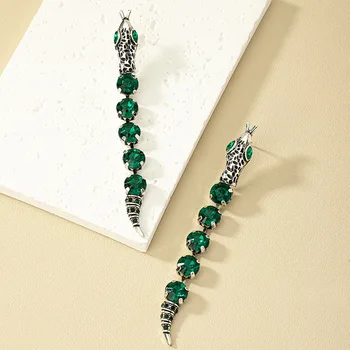 Ретро Модные серьги в виде зодиакальной змеи, женские украшения, винтажные длинные серьги с кисточками, зеленый кристалл, Темпераментные серьги в стиле панк, подарки