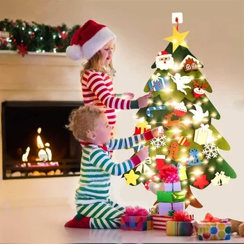 Рождественская елка из фетра своими руками с подвесным орнаментом, светодиодные гирлянды для детей, подарки, Рождественские украшения 2024, Новогодние товары Xams