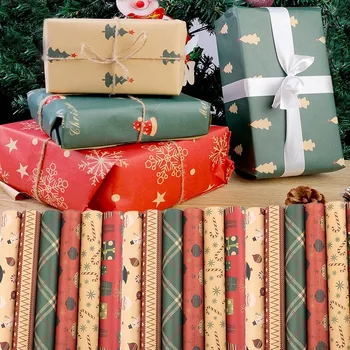 Рождественская Оберточная бумага, Крафт-бумага для Рождественских подарков, Рождественская Подарочная коробка, Цветочная Оберточная бумага, Товары для рукоделия 
