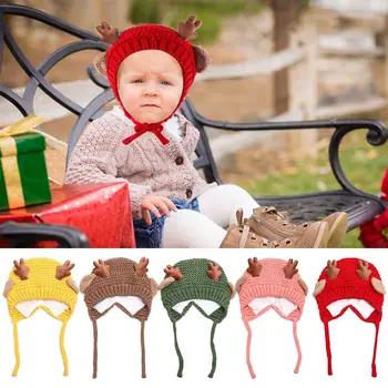 Рождественские шапки с милой флисовой подкладкой ручной работы для мальчиков, мягкая вязаная шапка с лосиными рогами, шапочка-утеплитель для ушей