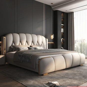 Роскошная двуспальная кровать в главной спальне, современный минимализм, кровать из натуральной кожи 1,8 м, высококачественная итальянская мягкая сумка для хранения, свадебная кровать kin 2 м