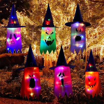 Светодиодное украшение на Хэллоуин, мигающий свет, Фестиваль призраков Гипсофилы, Наряжающийся Светящийся Волшебник, Шляпа призрака, Подвесной декор