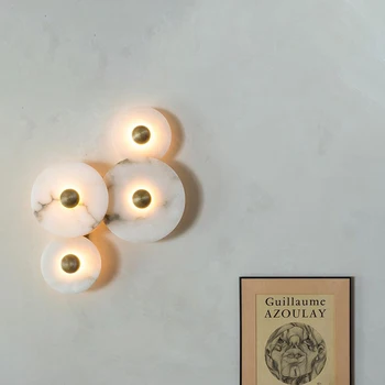 Светодиодный настенный светильник из натурального мрамора круглой формы, без словосочетаний из золотого металла, освещение для гостиной, спальни, прохода, бра для телевизора на заднем плане