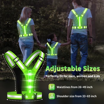 Светоотражающий жилет Регулируемая одежда для обеспечения безопасности при высокой видимости, 3 режима освещения, светодиодная ходовая часть, Дети, ночные мужчины