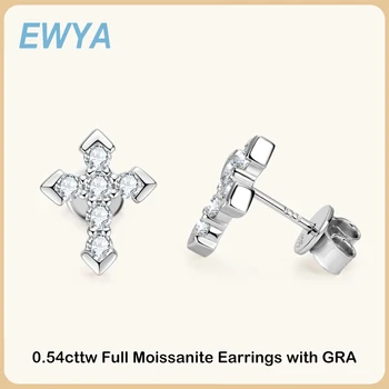 Серьги EWYA Real D Color 0,54 cttw с муассанитом в виде креста для женщин, серьги-гвоздики из стерлингового серебра S925 пробы с бриллиантами Оптом