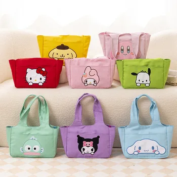 Симпатичная сумка Sanrio, ручная сумка через плечо, ланч-бокс Kuromi My Melody большой емкости, экологическая сумка для ланча, повседневная сумка для хранения