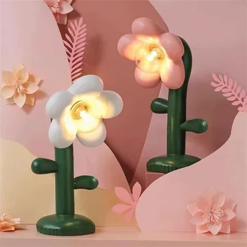 Современная цветочная настольная лампа Для спальни девушки Рядом Со столом Украшение Роскошный Подарок на День Рождения для подруги Креативный светодиодный ночник