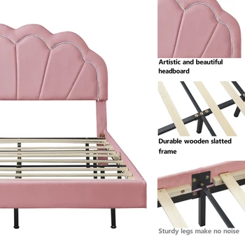 Современные спальные гарнитуры из 2 предметов, кровать на платформе со светодиодной подсветкой размера Queen Size с бархатной оттоманкой для хранения, розовые спальные гарнитуры для комфортного использования
