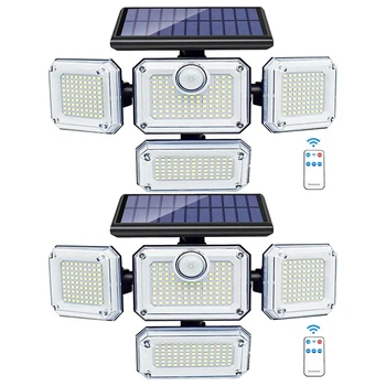 Солнечные фонари Наружный датчик движения 333 светодиодных прожектора, солнечные настенные светильники Наружные фонари с 2 пультами дистанционного управления