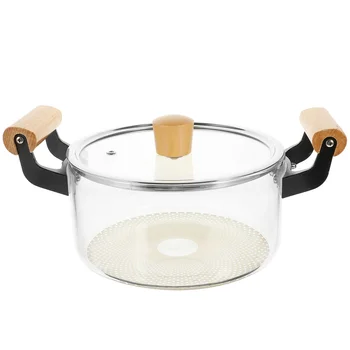 Стеклянная кастрюля для приготовления супа, Крышка для плиты, кастрюля с деревянной ручкой, Термостойкая для приготовления пищи, Кухонная крышка