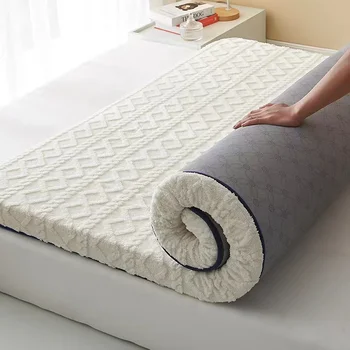 Толстый бархатный плюшевый наматрасник - одноместный дышащий губчатый коврик размера Queen Size для мягкого спального коврика Татами