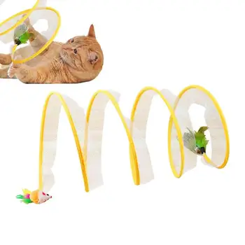 Туннель для кошек Складной Интерактивный туннель S-типа Для игр кошек в помещении с дразнящими игрушками Портативные кошачьи трубки для домашних животных с пружинными игрушками