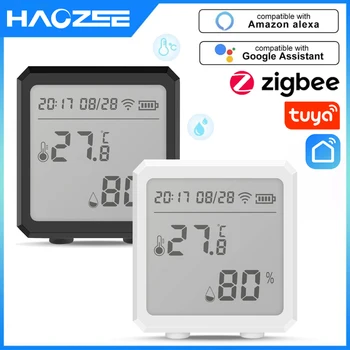 Умный датчик температуры и влажности Tuya Zigbee, гигрометр для помещений, термометр с ЖК-дисплеем, Поддержка Alexa Google Assis