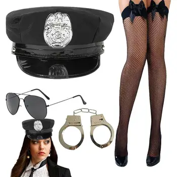 Униформа женщины-полицейского, чулки, комплект костюма для ролевых игр с чулками, сетчатые чулки-фиксаторы до бедра для девочек, женщин