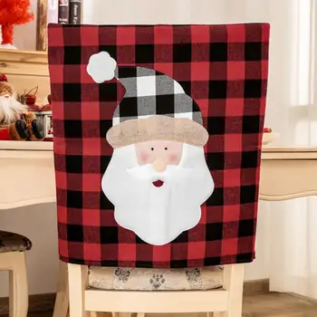 Чехол для стула с праздничным дизайном, чехол для стула на Рождество, Праздничные клетчатые чехлы для стульев, Снеговик, Санта, ткань на Рождество, на Рождество