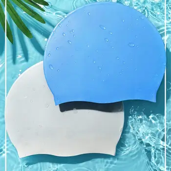 Шапочки для плавания для женщин | Силиконовые нескользящие шапочки для плавания | Водонепроницаемая однотонная шапочка унисекс для плавания с длинными волосами, шапочки для плавания для взрослых